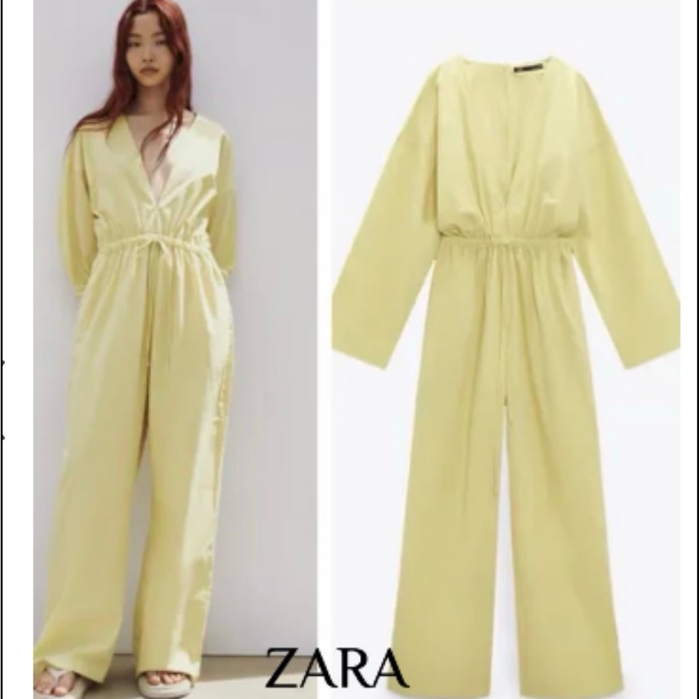 Zara Yellow Jumpsuit with V-Neck and Wide-Leg Design